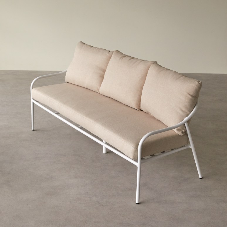 Luca - Banquette de jardin 3 places en tissu écru et métal white