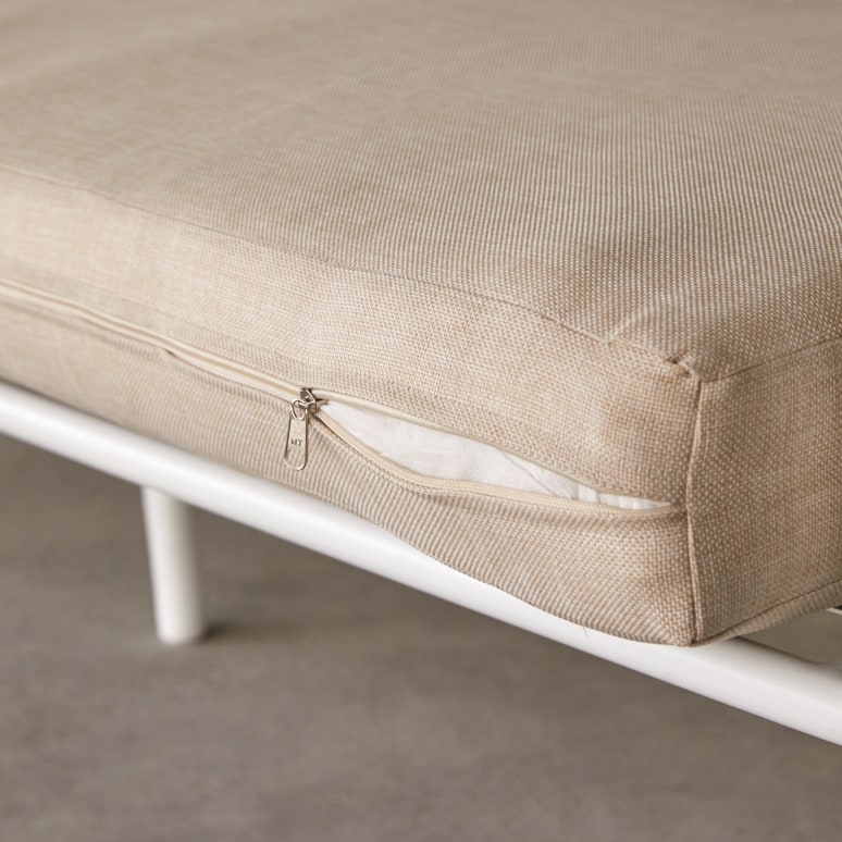 Luca - Banquette de jardin 3 places en tissu écru et métal white