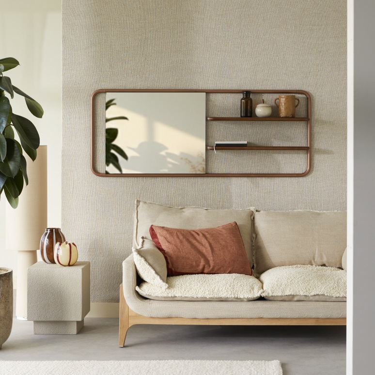 Félicie - Walnut and brass shelf mirror