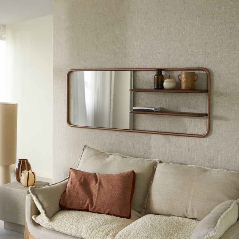 Félicie - Walnut and brass shelf mirror