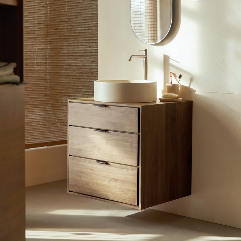 Senson - Meuble de salle de bain en noyer massif 60 cm