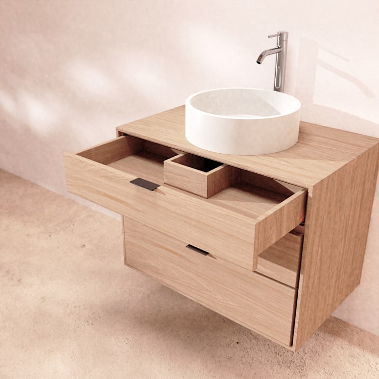 Senson - Meuble de salle de bain en chêne massif 80 cm