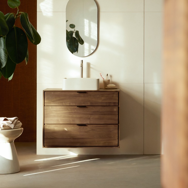 Senson - Mueble de baño de nogal macizo 80 cm