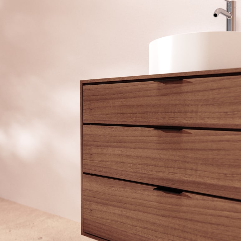 Senson - Meuble de salle de bain en noyer massif 80 cm