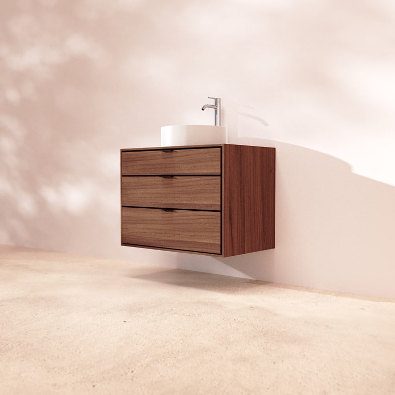 Senson - Meuble de salle de bain en noyer massif 80 cm