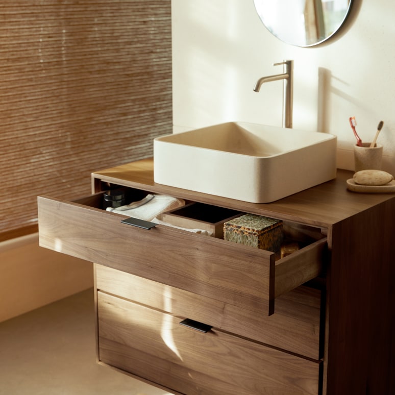 Senson - Meuble de salle de bain en noyer massif 80 cm