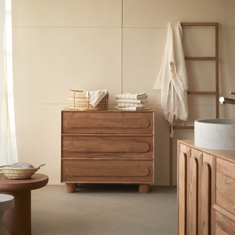 Olga - Mueble de almacenamiento de acacia maciza 90 cm