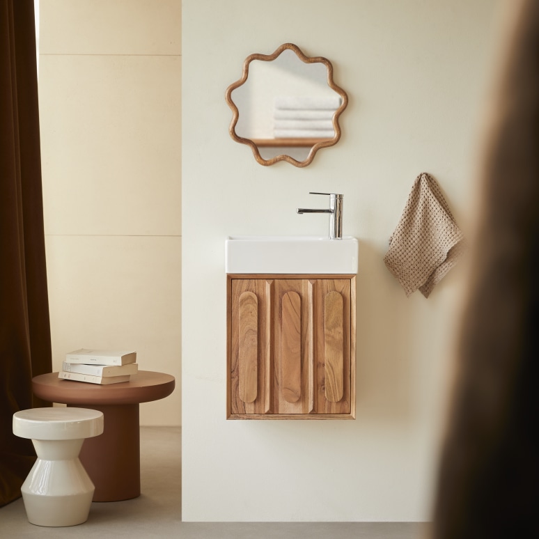 Olga - Solid Acacia and Ceramic Basin Unit 40 cm