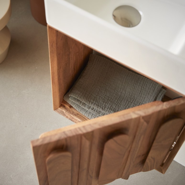 Olga - Solid Acacia and Ceramic Basin Unit 40 cm