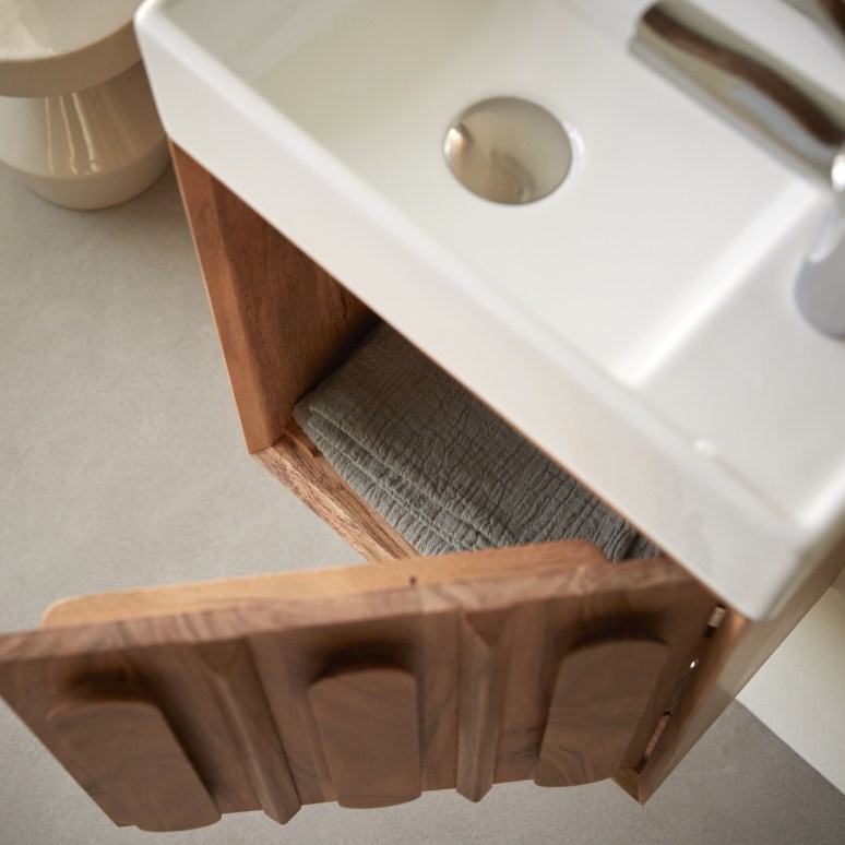 Olga - Mobile da bagno in legno massello di acacia e ceramica 40 cm