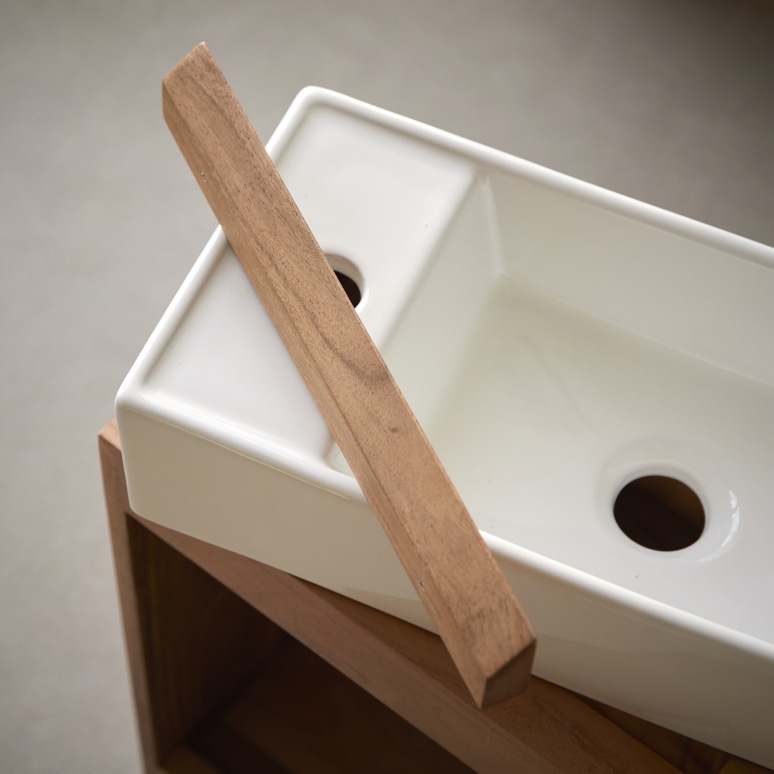 Olga - Mobile lavamani in legno massello di acacia e ceramica 40 cm