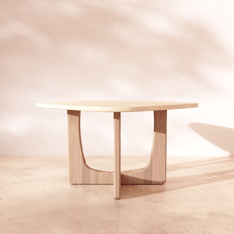 Mattia - Mesa de roble macizo y travertino para 4 personas