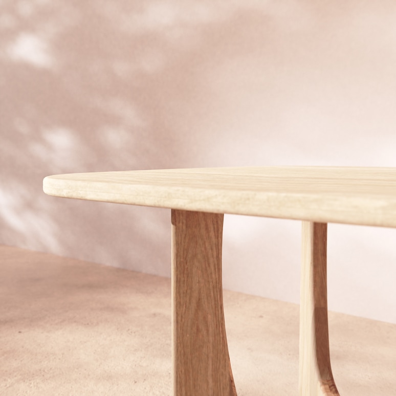 Mattia - 4-seater table in solid oak and travertine