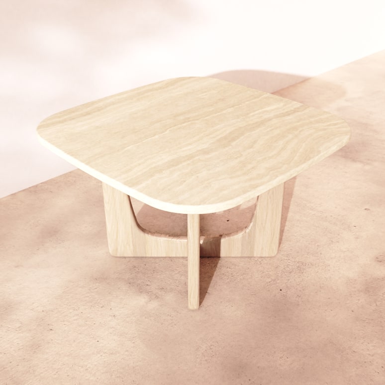 Mattia - Mesa de roble macizo y travertino para 4 personas