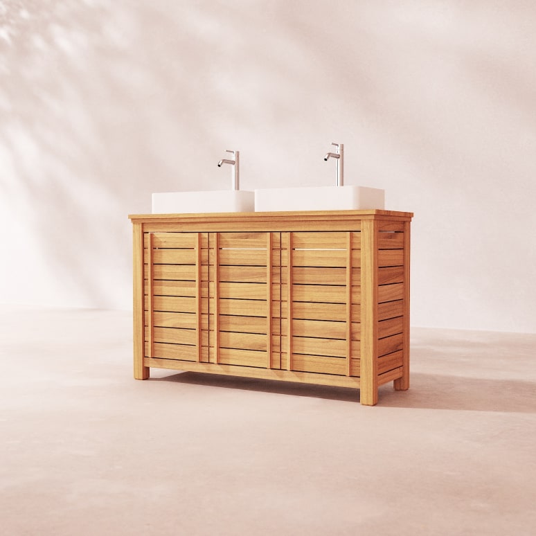 Rose - Waschtischunterschrank aus massivem Teakholz 125 cm