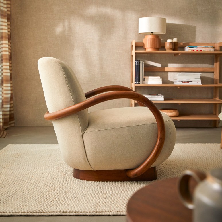 Teresa - Fauteuil en mindi massif et tissu écru
