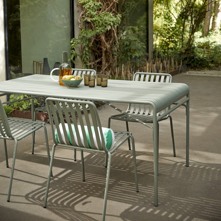 Gaby - Mesa de jardín rectangular de metal verde para 4/6 personas