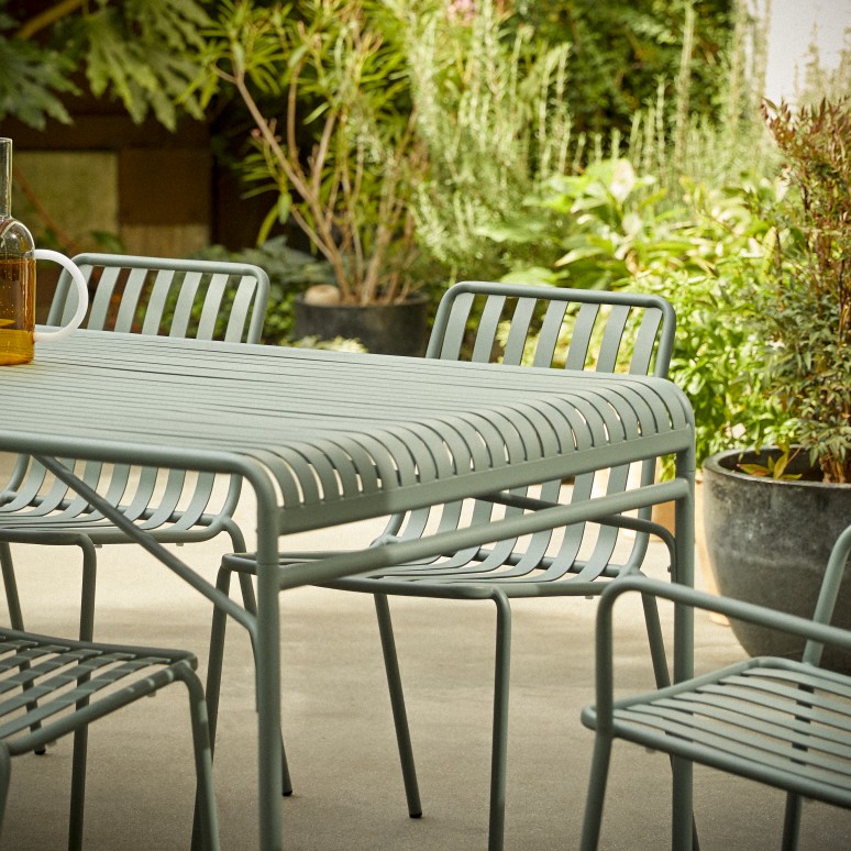 Gaby - Tavolo da giardino rettangolare in metallo verde 4/6 persone.