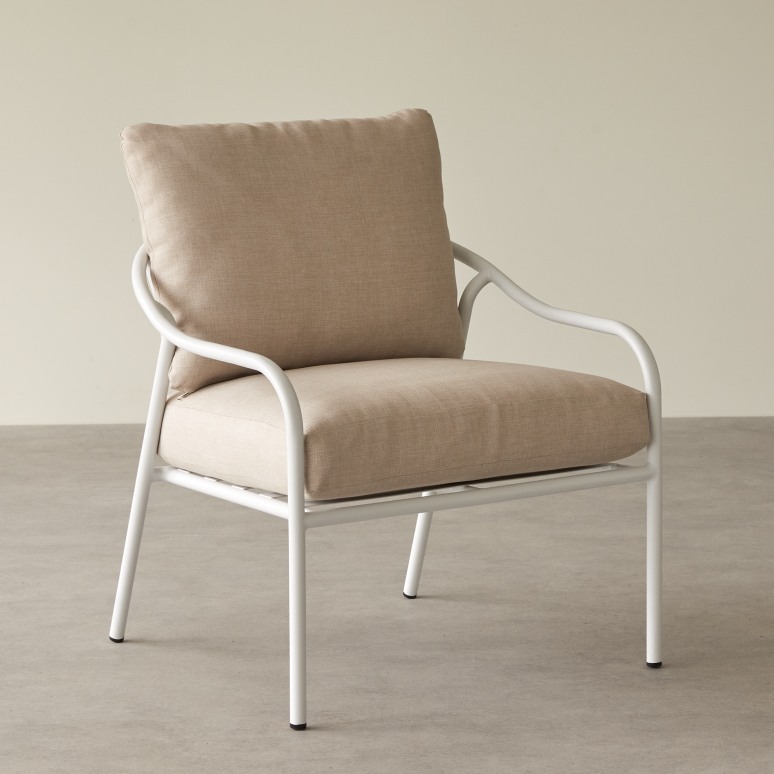 Luca - Sillón de jardín de tejido crudo y metal blanco