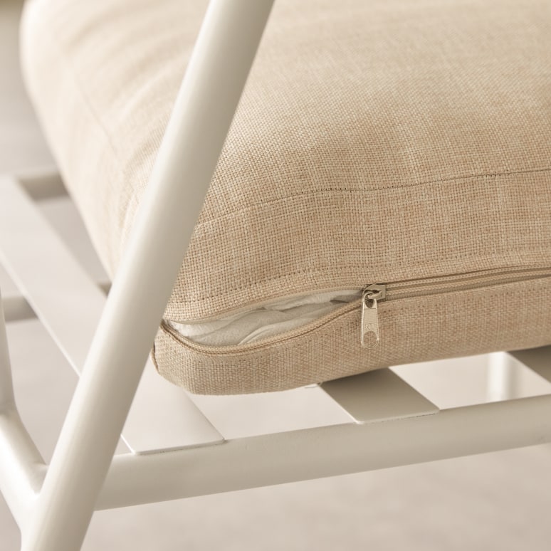 Luca - Salon de jardin en tissu écru et métal white 4 places