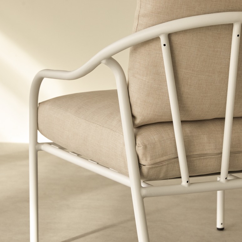 Luca - Sillón de jardín de tejido crudo y metal blanco