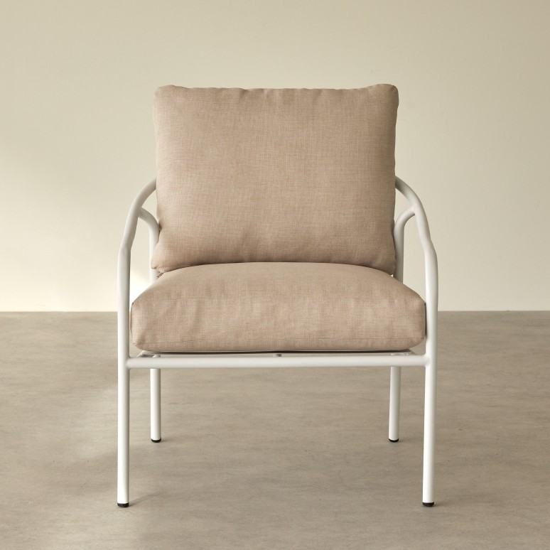 Luca - Salon de jardin en tissu écru et métal white 2 places