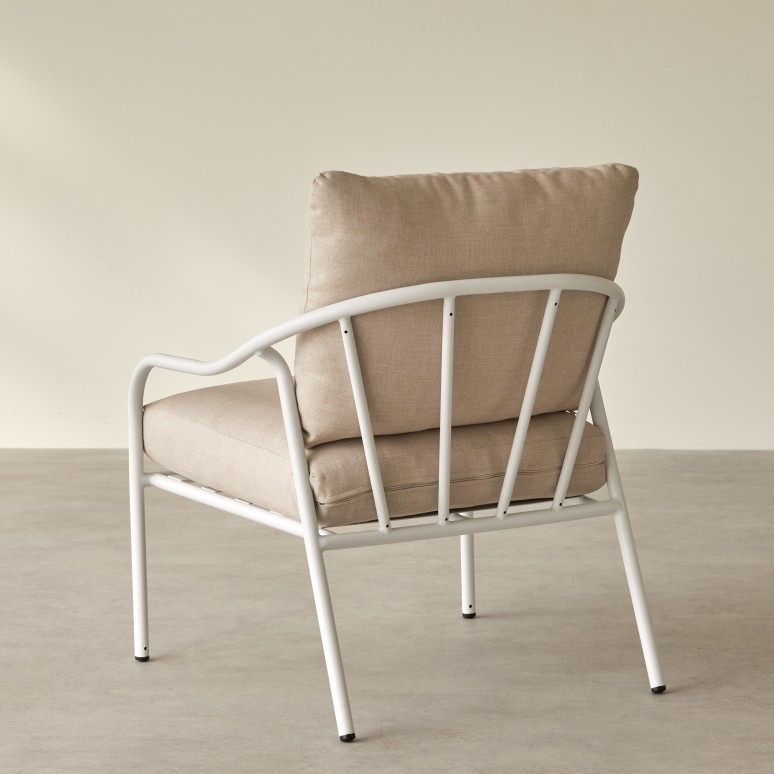 Luca - Salon de jardin en tissu écru et métal white 4 places