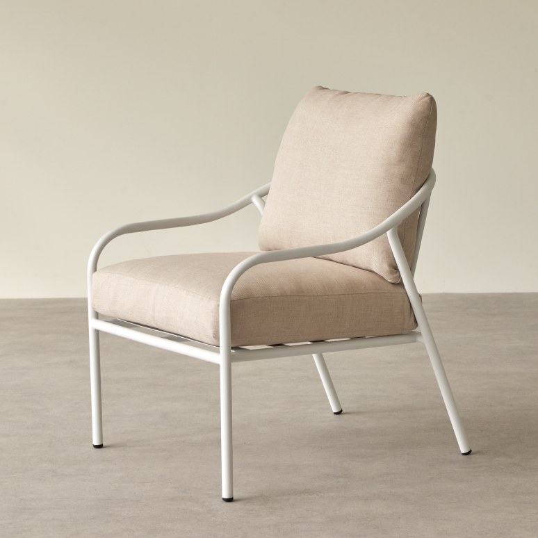 Luca - Salon de jardin en tissu écru et métal white 2 places