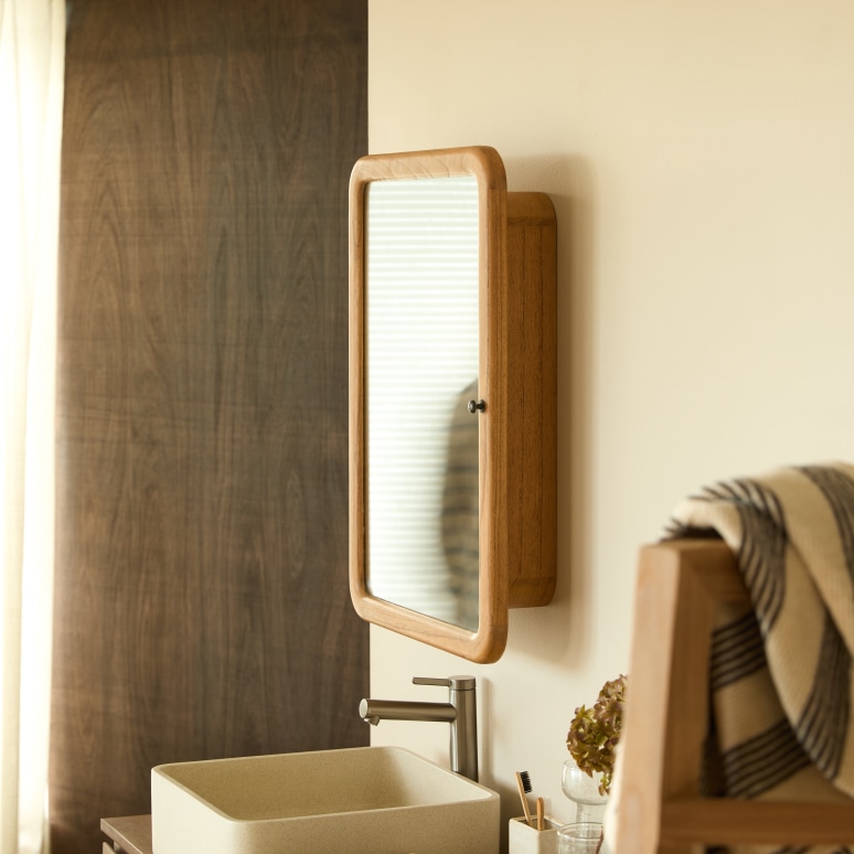 Lino - Bathroom cabinet with mirror in mindi wood