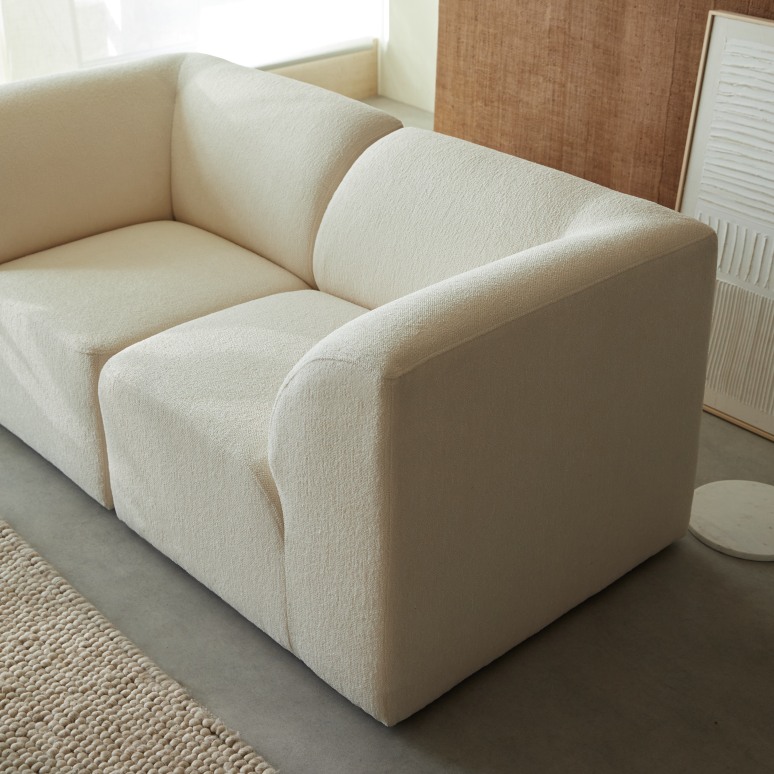 Vénus - Sofá modular de 2 plazas con reposabrazos en tejido crudo