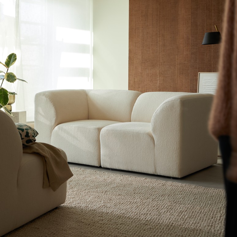 Vénus - Sofá modular de 2 plazas con reposabrazos en tejido crudo