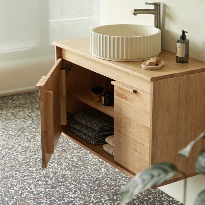 Néo - Vanity Cabinet in solid rubberwood, 90 cm