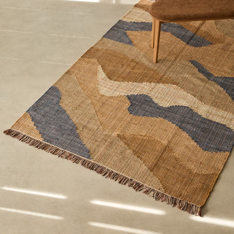 Ajay - Tappeto in cotone riciclato 160 x 230 cm – Blu e sabbia