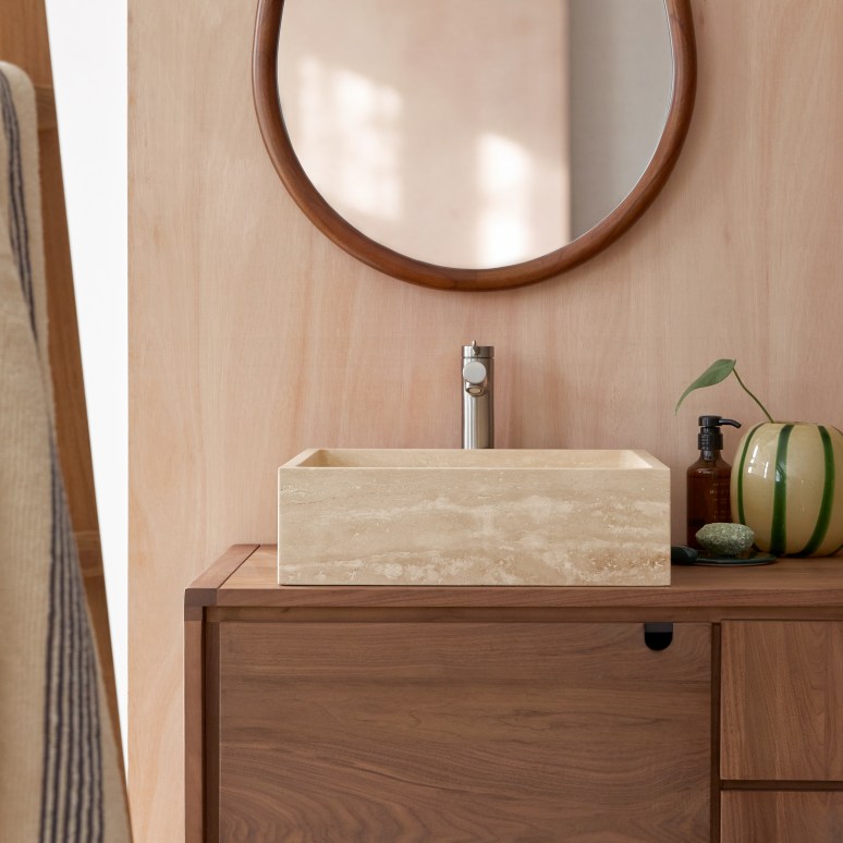 Slats - Lavabo quadrato in travertino L 41 cm