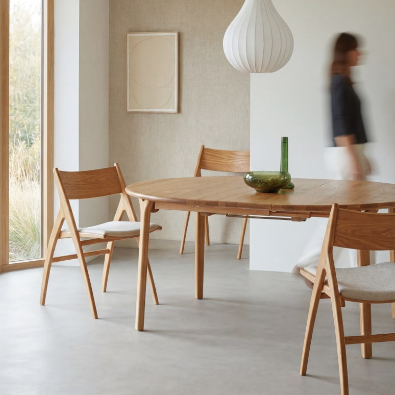 Clara - Massief eikenhouten uitschuifbare ronde tafel 4-8 personen