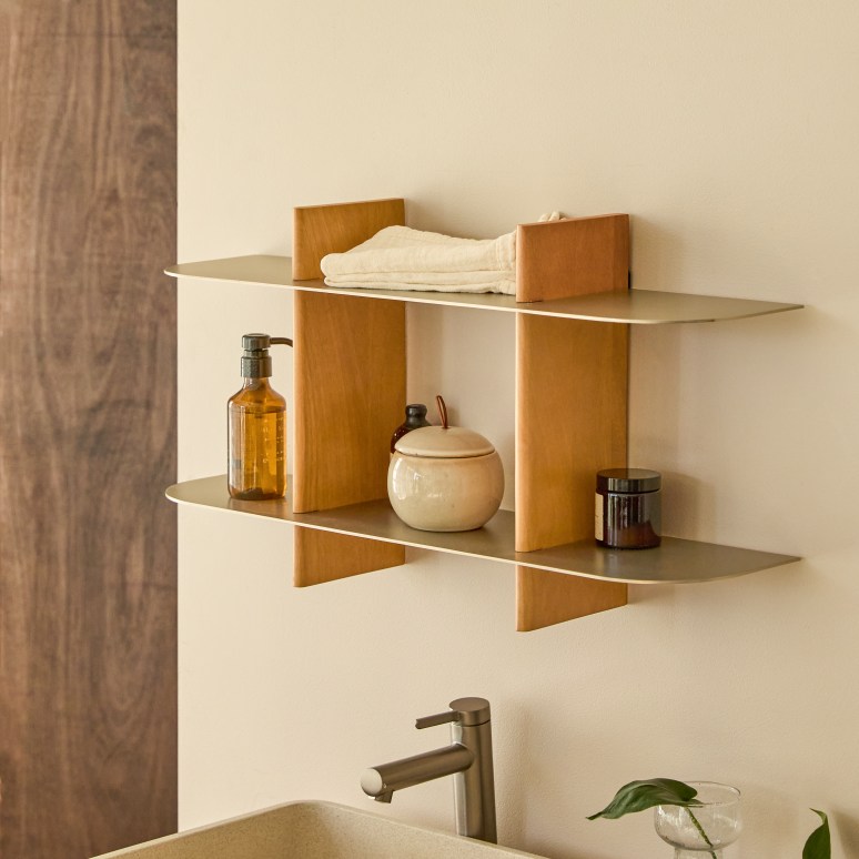 Isaia - Etagère de salle de bain en manguier et métal