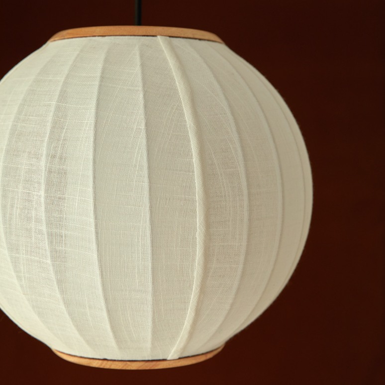 Elia - Hanglamp van wit linnen en eik 30 cm