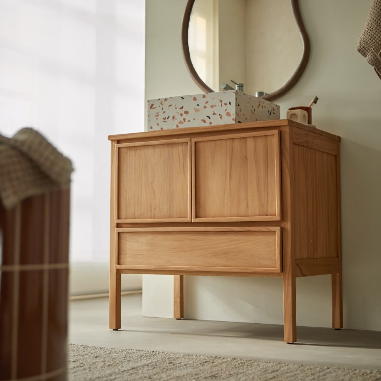 Jane - Mueble para lavabo de teca maciza de 80 cm