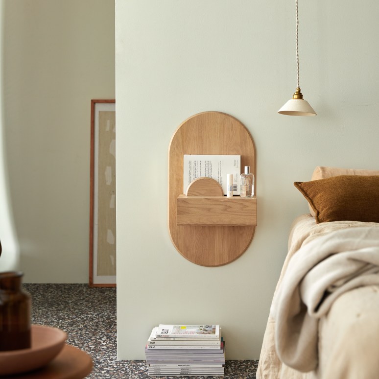 Raph - Wall-mounted solid oak bedside table