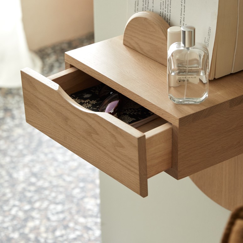 Raph - Wall-mounted solid oak bedside table