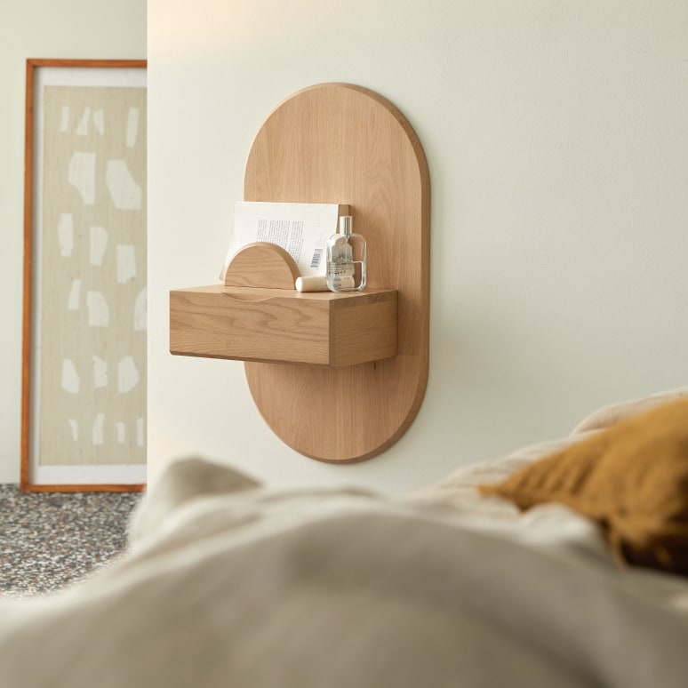 Raph - Wall-mounted solid oak bedside table