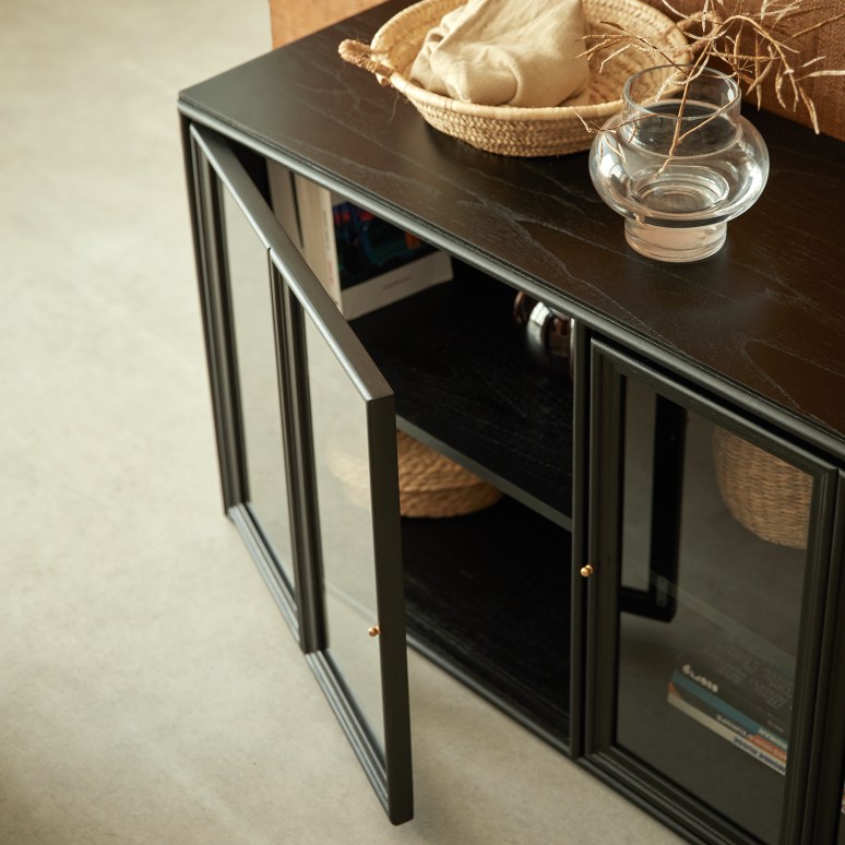 Anna - Low Glass-fronted Cabinet in Mindi 120 cm