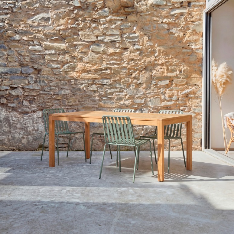 Téo - Solid teak garden set and green metal, 4 chairs