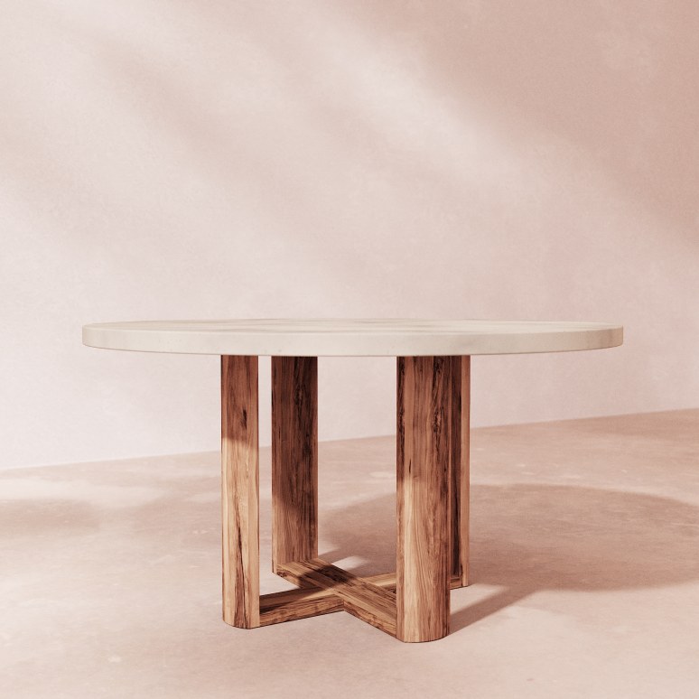 Rose May - Ronde tuintafel van massief acaciahout en ecrukleurig cement 4/6 pers.