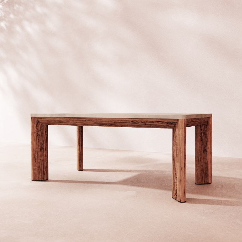 Bianca - Garden Table in solid acacia and ecru cement, 6/8 pers.