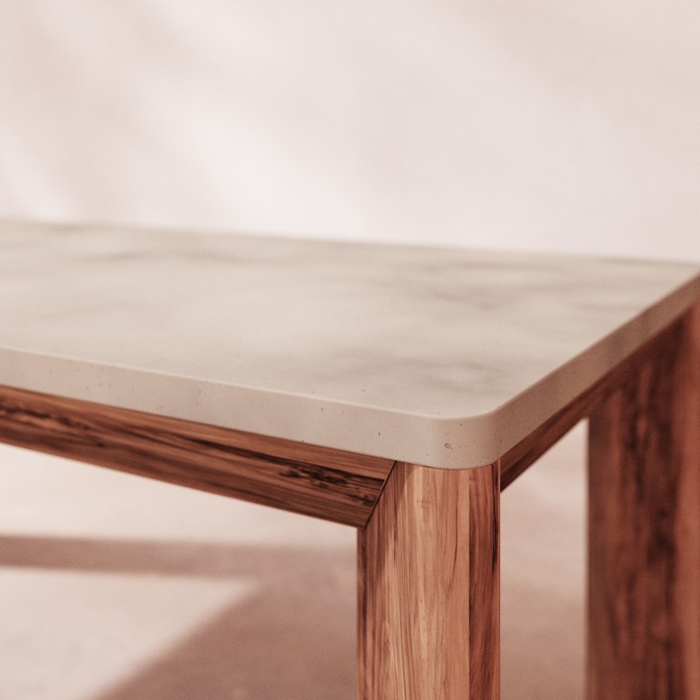 Bianca - Garden Table in solid acacia and ecru concrete, 6/8 pers.