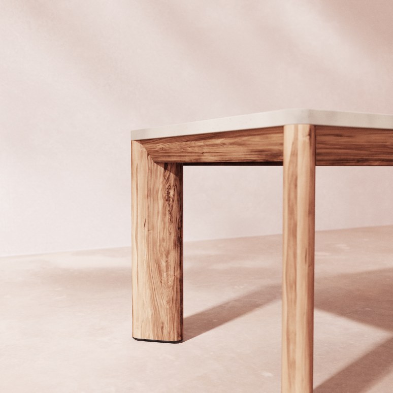 Bianca - Garden Table in solid acacia and ecru concrete, 6/8 pers.