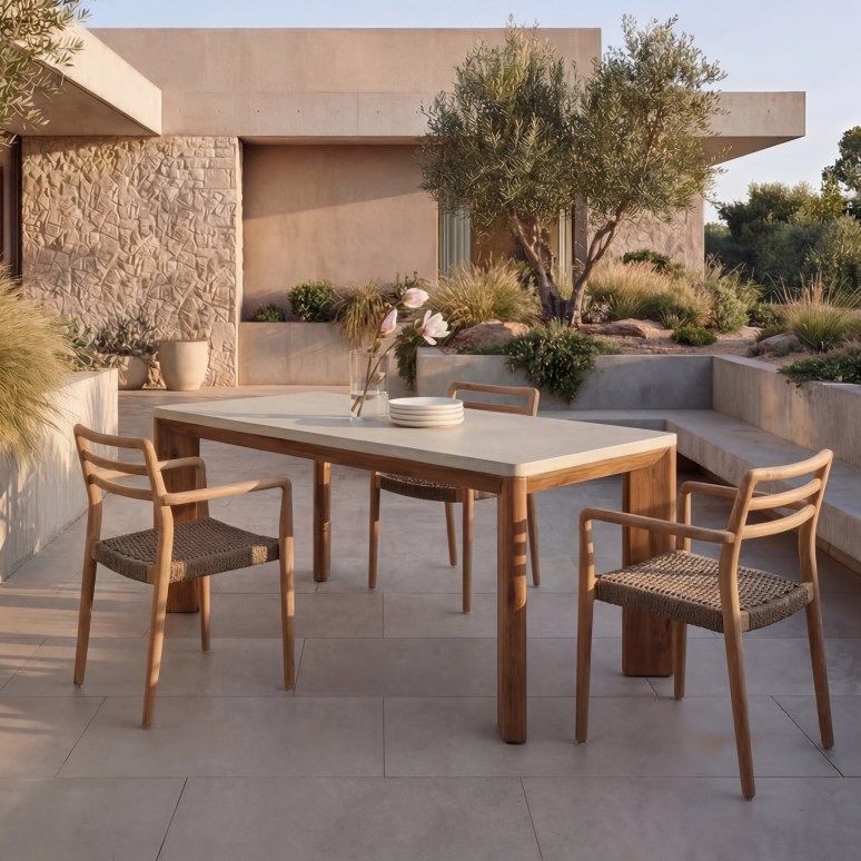 Bianca - Garden Table in solid acacia and ecru cement, 6/8 pers.