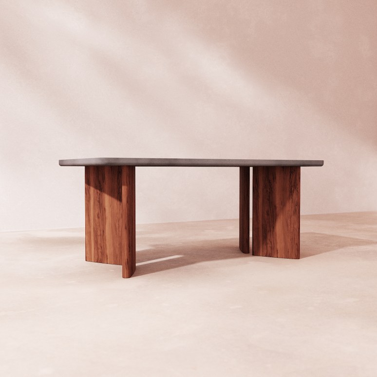 Sergio - Massief acaciahouten en donkergrijze Cement tuintafel 6/8 pers.