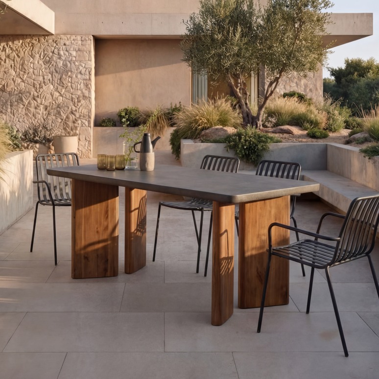 Sergio - Table de jardin en acacia massif et ciment dark grey 6/8 pers.